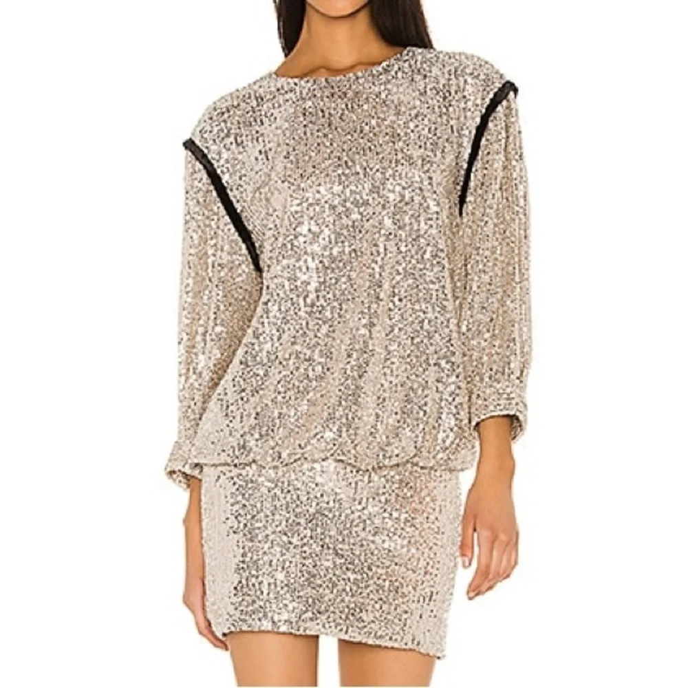NWT 7 For all Mankind by Revolve Sequin Dress In silver & black contrast Medium - Picture 3 of 14